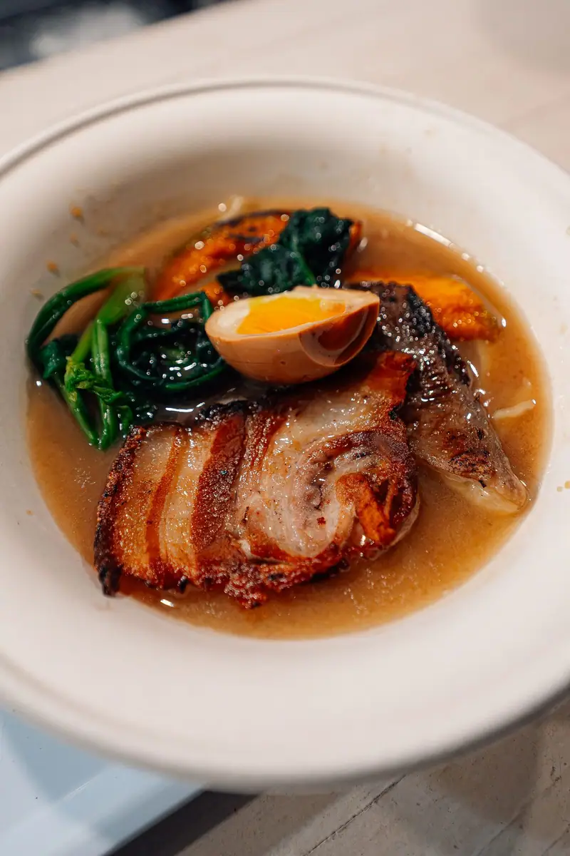 Ramen con pancetta, uovo marinato e spinaci — Parco d’Autunno al Raffo Parco Gondar di Gallipoli